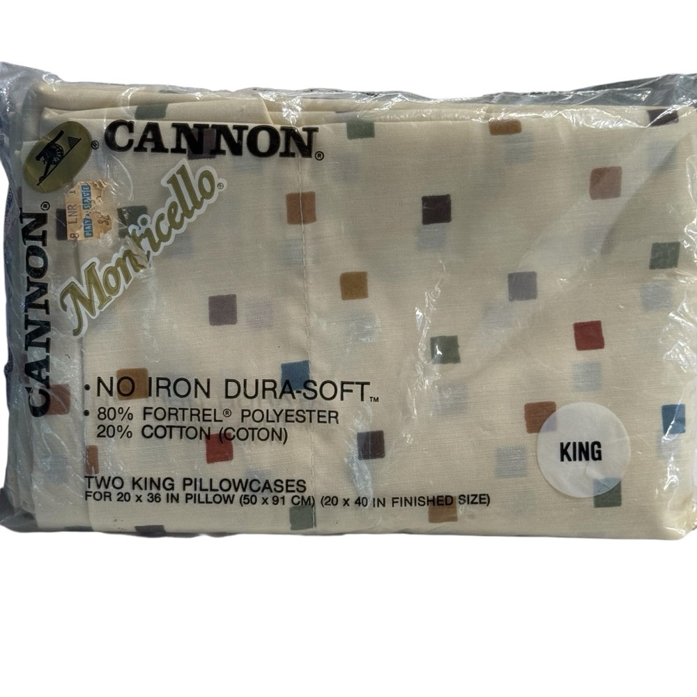 Vintage Cannon Monticello Tan with Small Square Pillowcases King NOS New